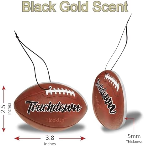 Football Car Air Freshener by HookUp - 2 Pack - Black Gold Scent (Extra Strong) | Unique Football Gift for Players, Coach, Fans | Hanging Car Accessory with Long Lasting Fresheners Smell - Image 2