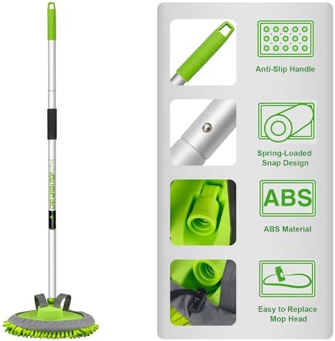 anngrowy 62" Microfiber Car Wash Brush Mop Kit Mitt Sponge with Long Handle Car Cleaning Supplies Kit Duster Washing Car Tools Accessories, 1 Chenille Scratch-Free Replacement Head Aluminum Alloy Pole - Image 2