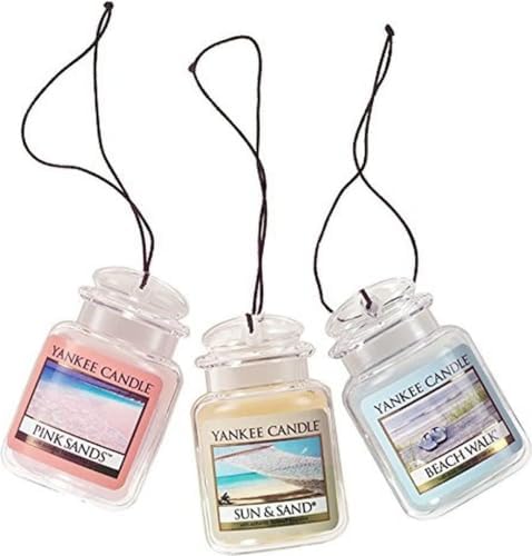 Yankee Candle Hanging Car Jar Ultimate 3-Pack Air Fresheners Neutralizes Odors Up to 30 Days Includes: Beach Walk Pink Sands and Sun and Sand (Pack of 3) by YankeeCandle