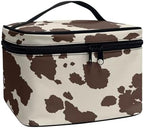 Brown Cow Print Makeup Bag for Women Lightweight Travel Makeup Bag With Handle Womens Cosmetic Makeup Organizer Vanity Case for Holiday Trip by Unknown
