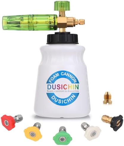 DUSICHIN DUS-007 Snow Foam Lance Foam Cannon Adjustable Jet Wash, Quick Release 1/4" Fitting 5 Pressure Washer Nozzles for Car Detailing Pressure Washer Black by DUSICHIN
