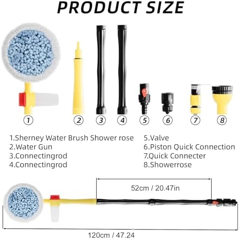 Car Wash Brush with Long Handle,Auto Rotating Car Wash Brush Cleaning Kit 360° Spin Car Mop with Pressure Washer Gun and Hose Nozzle for Cars RV Truck Yards Gardens etc - Image 4