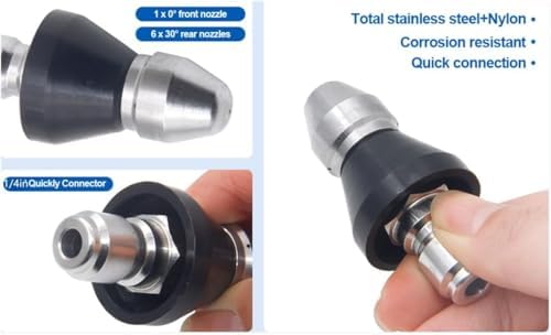 2 Sets Pressure Cleaning Machine - Sewer Nozzle Set, Front & Rear Nozzles, Stainless Steel 1/4" Quick Connector, 5000 PSI - Image 4