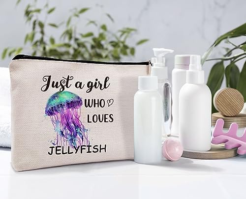 Just a Girl Who Loves Jellyfish Cosmetic Bag, Colourful Jellyfish Themed Makeup Bag Zipper Cosmetic Pouch Bag Travel Linen Makeup Organizer, Ocean Animal Gifts for Women Girls Teens Her - Image 4