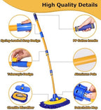 anngrowy 56.7" Car Wash Brush Mop Kit Mitt Sponge with Long Handle Car Cleaning Supplies Kit Tools Car Washing Duster Exterior Scratch Free, Chenille Replacement Head Extension Pole - Image 7