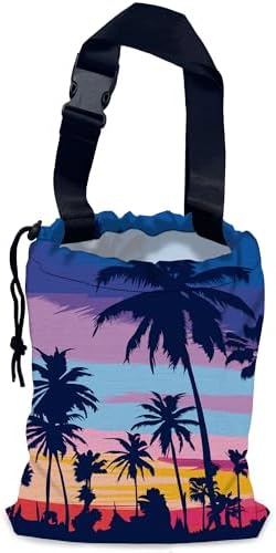Palm Trees Car Garbage Bag,Sunset Waterproof Small Car Trash Bag Hanging Back of Seat,Drawstring Hanging Car Trash Bag with Adjustable Buckle for Car Accessories by NHNXHWIA
