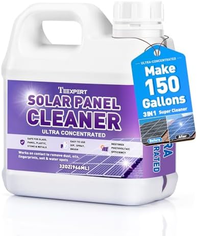 Teexpert Solar Panel Cleaner (32oz Makes 150 Gallons), Ultra Concentrated Glass & Solar Panel Cleaning, Pro Quick Dry Streak-Free Remove Dirt, Dust, Droppings, Fingerprints, Oils & Water Spots by Teexpert