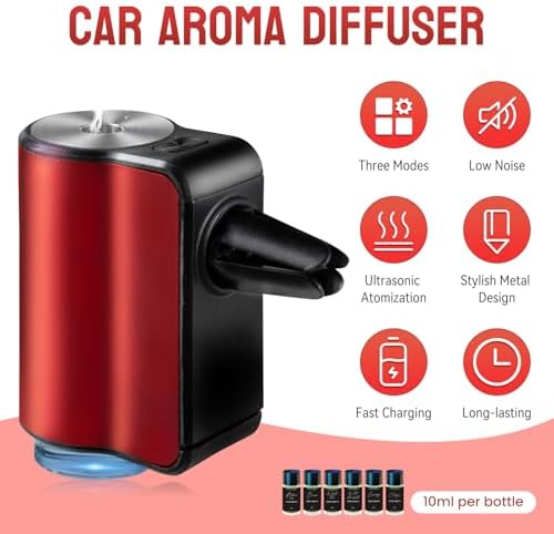 Featwell Car Air Freshener, Three Adjustable Modes Intelligent Aroma Diffuser, Rechargeable Car Diffuser Air Freshener, Red - Image 2