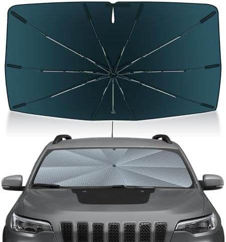Autorder Windshield Sun Shade Umbrella for 2014-2023 Jeep Cherokee SUV Accessories,Upgraded Ice Crystal Material,Easy Setup Umbrella Sunshade for Car Windshield,100% Sun Blocking by Autorder