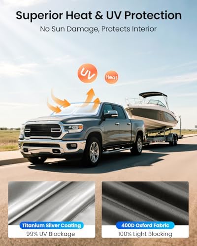 REEVAA Car Windshield Sun Shade for Dodge RAM 1500 (2026-2019) - Image 3