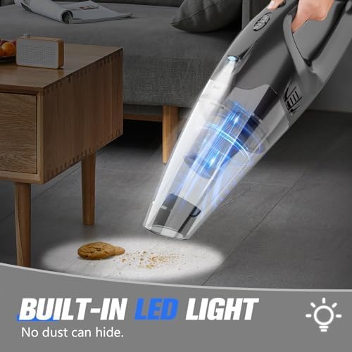 Handheld Vacuum Cordless Rechargeable with LED Light, Car Vacuum Portable Cordless, Hand Vacuum Cleaner Car Seats, Home, Quick Cleanup, Strong Suction, Lightweight, Includes Crevice Nozzle & Brush - Image 6