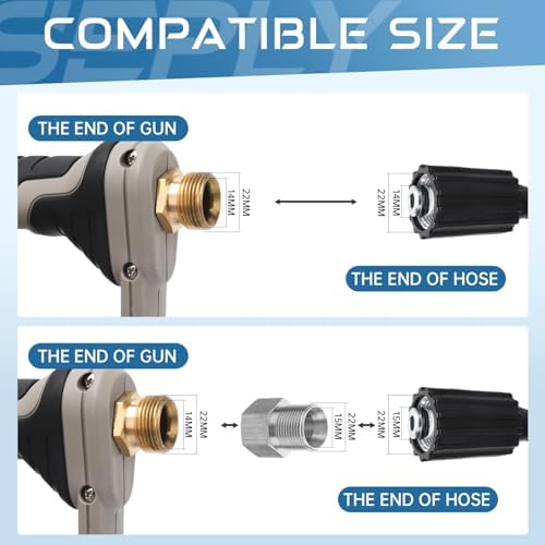 Pressure Washer Short Gun 5000 PSI with 5 Nozzle Tips, M22-14mm Fittings, Heavy Duty Power Washer Spray Gun with Ergonomic Handle for Car Wash, Detailing, and Cleaning - Image 7