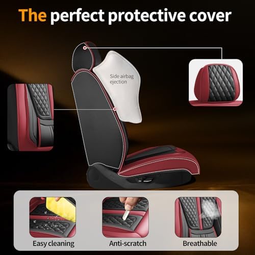 Fit Gladiator Car Seat Covers Compatible with Jeep Gladiator 2020-2024 2025 2026.Full Coverage Waterproof Leather,All-Weather Seat Cushion Protector-Easy Installation(Full Set,Red) - Image 6