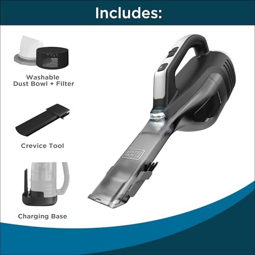 BLACK+DECKER Dustbuster Reveal Handheld Vacuum Cordless, Car Vacuum Portable Cordless, LED Light, Long Run Time, Rechargeable Lightweight Dust Buster, Includes Crevice Tool, Charging Base (HLVD320B42) - Image 2