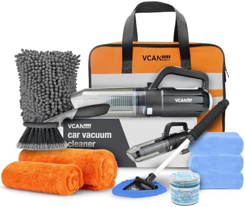 VCANENERGY Car Cleaning kit, Car Interior Detailing kit with 10000pa Car Vacuum Cleaner, Wheel Brush, Windshield Cleaner Tool, Microfiber Towel, Wash Mitt, Interior and Exterior Car Wash kit with Bag by VCANENERGY