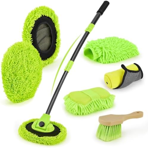 7-in-1 Car Wash Brush Kit with 15° Curved Long Handle for Cars by Loebelle