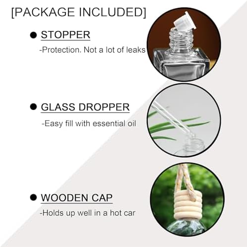 7 Pcs 8ml Hanging Car Air Freshener Diffuser,Empty Black Gradient Glass Essential Diffuser Oil Aromatherapy Fragrance Perfume Pendant Glass Vials with Wooden Caps (Diamond, 8ml) - Image 3