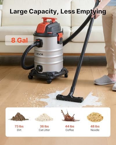 VEVOR 8 Gallon 6 Peak HP Wet Dry Shop Vacuum with One-Button Self-Cleaning - Image 6