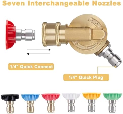 Pressure Washer Pivoting Coupler Kit - 240 Degree Rotation, Includes Gutter Cleaner Attachment, 7 Spray Nozzle Tips with Holder,1/4" Quick Connect - 4500 PSI - Image 4