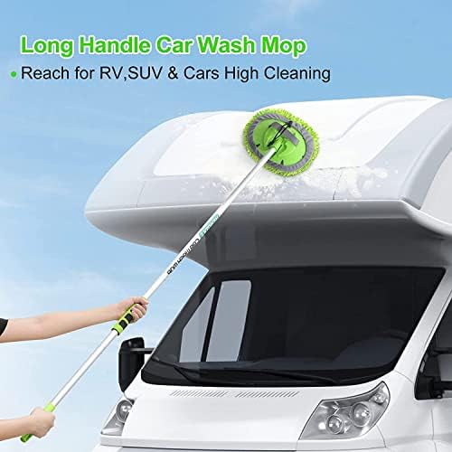 14Pcs Car Wash Kit, 62'' Car Wash Brush with Long Handle, Microfiber Scratch-Free Carwash Brush Mop Mitt Kit Car Car Washing Supplies Cleaning Kit for Cars RV SUV Truck Boat Green - Image 2
