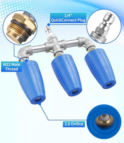Triple Turbo Nozzle Pressure Washer, 3-in-1 Power Washer Turbo Nozzle with 1/4" Quick Connect, 360° Rotating Pressure Washer Tip - 4800 PSI, 4-6 GPM, 2.0 Orifice, Blue - Image 4