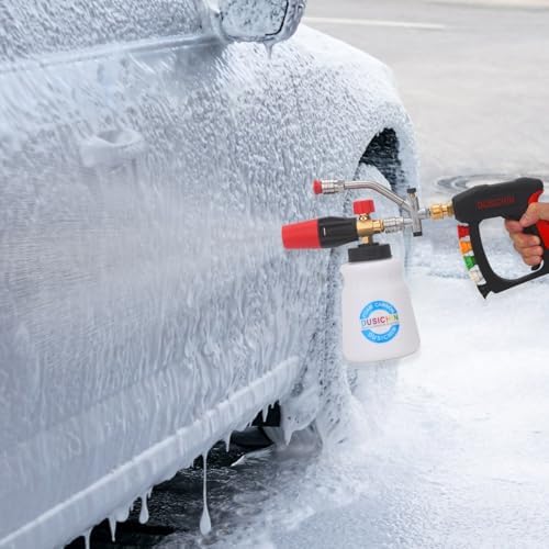 DUSICHIN Short Wand Pressure Washer Gun Foam Cannon 1/4" Quick Connector Pressure Washer Accessory,Car Wash Foam Gun Dual Ended Shift Connector 5 Pressure Washer Nozzles M22-14, M22-15 Brass Fittings - Image 4
