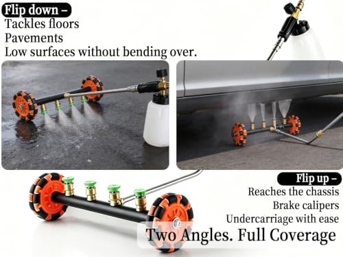 16" Undercarriage Pressure Washer Water Broom with Foam Cannon - 360° Omnidirectional Wheels,4000 PSI Car Undercarriage Cleaner,1/4" Quick Connect, 8 Nozzles + 3 Extension Wands - Image 6