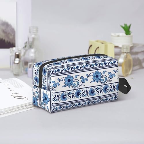 Blue & White Aesthetic Makeup Bag - Durable 600D Oxford Fabric Travel Cosmetic Bag, Shockproof Foam Padded Toiletry Organizer for Gym & Daily Use 10x6.2x4.9 Inch - Image 7