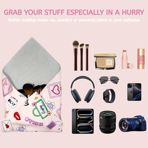 Self-Adhesive Magic Cloth Makeup Bag & Multi-Use Organizer|17.7"x17.7" Portable Travel Cosmetic Bag, Camera Lens Protector, Laptop Sleeve|Beauty Cuties Design Reusable Washable Storage Wrap - Image 2