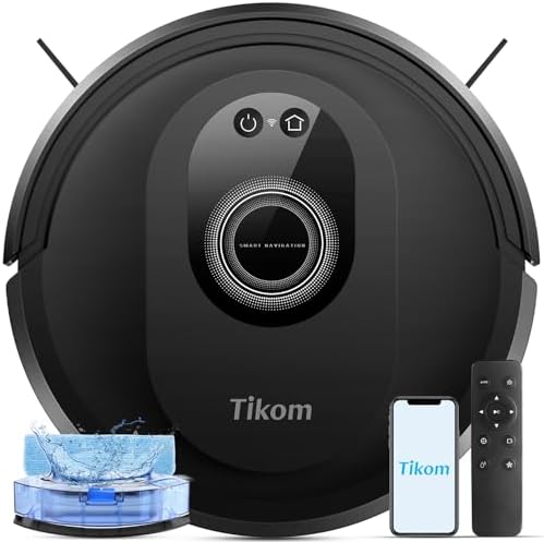 Tikom Robot Vacuum and Mop Combo, 5000Pa Robotic Vacuum Cleaner, 150 Min Max, App & Remote Control, Ideal for Hard Floor, Carpet, Pet Hair, Self-Charge(G8000 Max) by Tikom