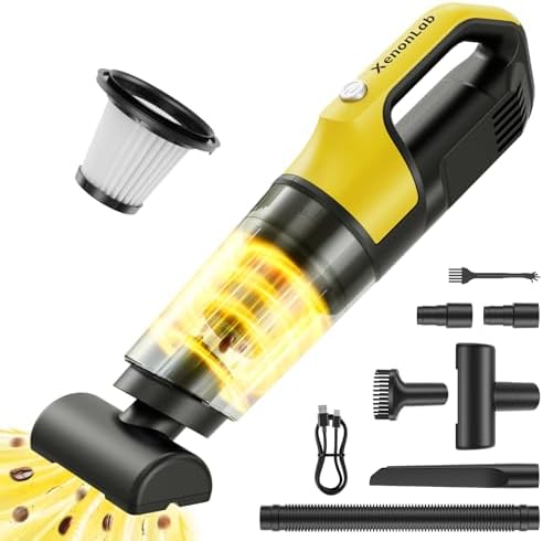 Handheld Vacuum Cordless 1.1 Pounds Car Vac 10000PA Hand Held Vacuums 4-in-1 Hand Vac Cordless Rechargeable HEPA Filter Large Capacity Dust Cup for Car Office Home Pets Hair (Yellow) by SmartPowerCleanFuture