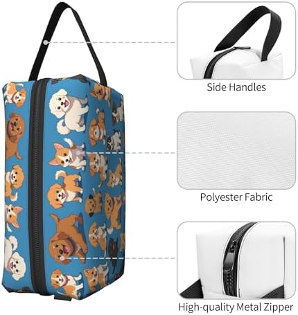 Cute Dogs Print Makeup Bag - Durable 600D Oxford Fabric Travel Cosmetic Bag, Shockproof Foam Padded Toiletry Organizer for Gym & Daily Use 10x6.2x4.9 Inch - Image 3