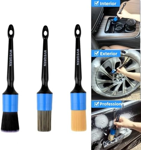 MVEQRRN 3pcs Car Detailing Brush Set,Boars Hair Detailing Brush Blue - Image 4