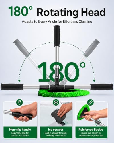 25.5" Extra-Long Reach – Super Absorbent Coral Velvet Windshield Cleaner Tool, Streak-Free Windshield Cleaning Tool Kit with 5 Pads, 2 Spray Bottles & Storage Bag for Auto Glass & Home Windows, Green - Image 6