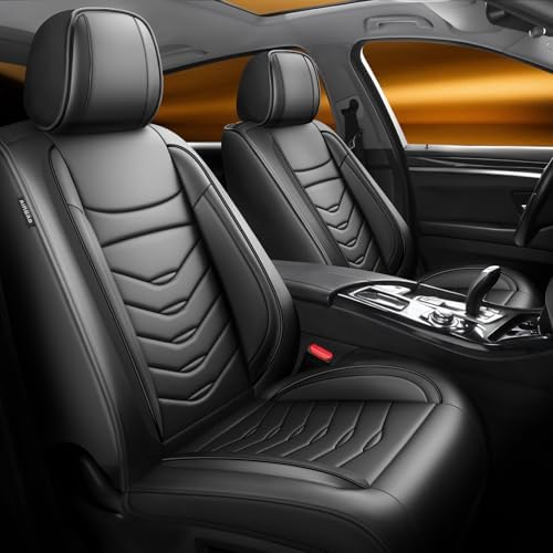 Fit Compass Car Seat Covers Compatible with Jeep Compass 2012-2024 2025 2026.Full Coverage Waterproof Leather,Compatible with Airbag,All - Weather Seat Cushion Protector(Full Set,Black) by Unknown