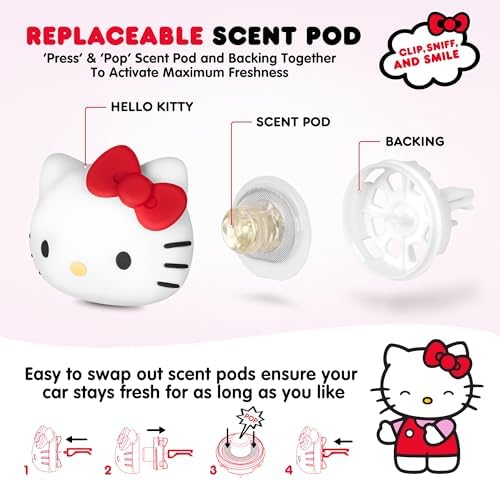 Sanrio Hello Kitty Car Air Freshener for Cars Trucks SUVs, Hello Kitty and Friends Cute Car Accessories for Women Car Decor Hello Kitty Car Accessories, Replaceable Scent Pods - Tropical Fruit Scent - Image 3