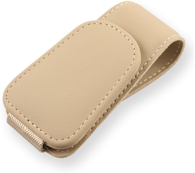 Sunglass Holder for Car, Magnetic Leather Eyeglass Hanger Clip for Car Sun Visor, Sunglasses Holder and Ticket Card Clip for Car Visor Accessories (1Pack Beige) by CMWWYFC