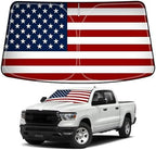 Bestview American Flag Windshield Sunshade for 2019-2022 Dodge Ram 1500: Sun Visor/Windshield Sun Shade for ram 1500 Truck, Foldable Front Window Sunshade Accessories Protector Block UV Rays Heat by BESTVIEW