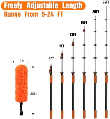LAANPOLE 30FT Reach Ceiling Fan Cleaner Duster, Fan Blade Cleaner Kit with 5-24FT Extension Pole, Microfiber Duster & Replaceable Cleaning Cloth for Blades, Ceiling, Furniture - Image 4