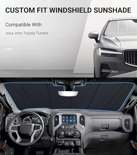 Pigenius Windshield Sun Shade for Toyota Tundra 2014-2021. Full Coverage Rearview Mirror Shade for Ultimate Protection - Image 2