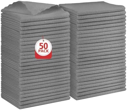 Orighty Microfiber Cleaning Cloth Bulk, 50 Pack Shop Towels 12x12 in, Grey by AllRightinOrighty