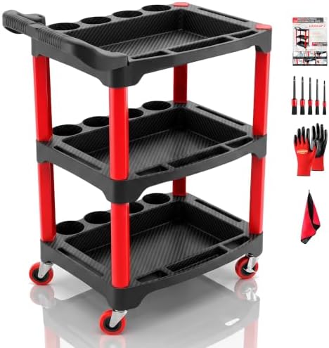Auto Detailing Cart with Wheels, 3 Tier Rolling Detail Cart by Unknown