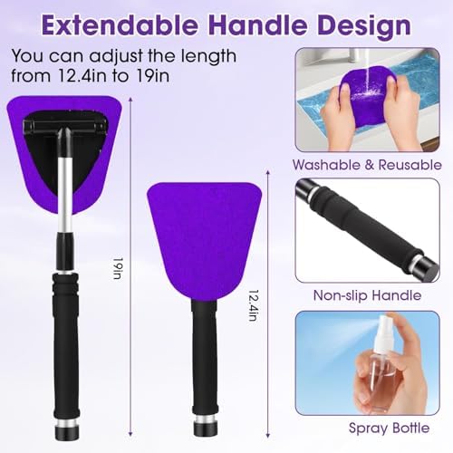Purple Windshield Cleaner Tool, Car Interior Cleaning Kit with Extendable Handle and 3 Reusable Microfiber Pads, Auto Glass Wiper and Detailing Brush Kit for Car & Home Window - Image 5
