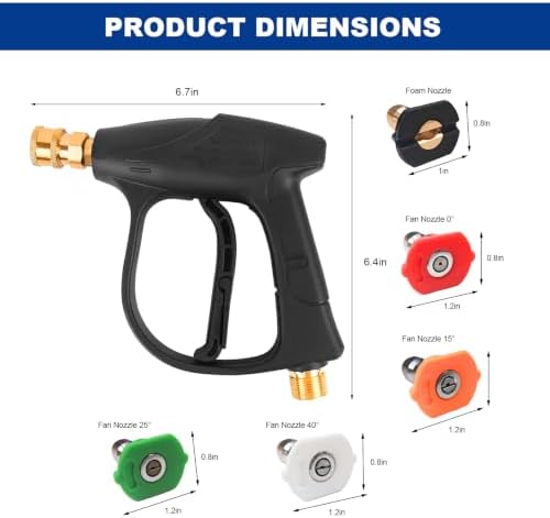 High-Pressure Car Washer Gun, M22-14 Thread Cleaning Sprayer Gun with 1/4" Quick Connect Outlet, 1422 PSI Max Pressure Power Sprayer Tool with 5 Nozzles for Vehicle Washing - Image 2