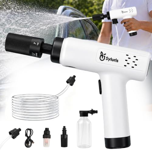 Syluris Cordless Portable Washer, Lightweight Car Cleaning Tool with 5-in-1 Nozzle, Handheld Cleaning Battery Washers for Car, Home, Patio & Garden (White) by Syluris
