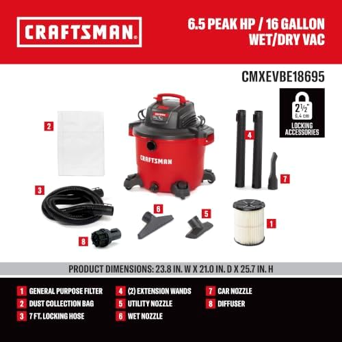 CRAFTSMAN CMXEVBE18695 16 Gallon 6.5 Peak HP Wet Dry Shop Vacuum - Image 3