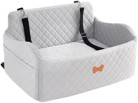 Car Seat for Large Size Dog, Booster Seat for Dogs Under 55 lbs or 2 Small Dogs, Soft Car Dog Bed Filling in Thick Memory Foam with 2 Safety Leashes and Storage Pocket (Grey) by Unknown