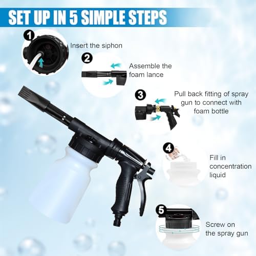 ZIMISI Car Wash Foam Gun, Foam Cannon for Hose, Professional Car Foam Sprayer with 6 Levels Foam Concentration, Spray Gun Cleaner, Connects to Any Garden Hose (Black) - Image 5