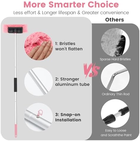 Car Wash Brush with Long Handle, 60'' Soft Bristle Cleaning Brush, Car Cleaning Brushes, Carwash Brushes for SUV, RV, Boat, Truck, House Siding, Sweep Snow,Pink - Image 5