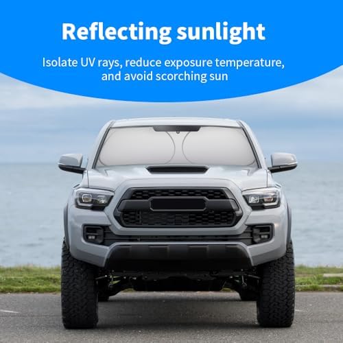 Front Windshield Sun Shade Custom Fit Compatible for Tacoma 2016-present Sunshade Foldable UV Ray Reflector Sun Visor Protector Accessories Shield Cover Reflective (for Tacoma 2016-present) - Image 3